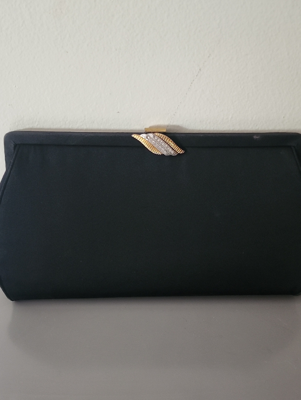 Vtg HL USA Elegant Black Evening Clutch/Handbag with Gold Rhinestone Accent